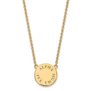 Sterling Gold-plate Alpha Sigma Tau Text Large  Enamel Pendant 18" Necklace